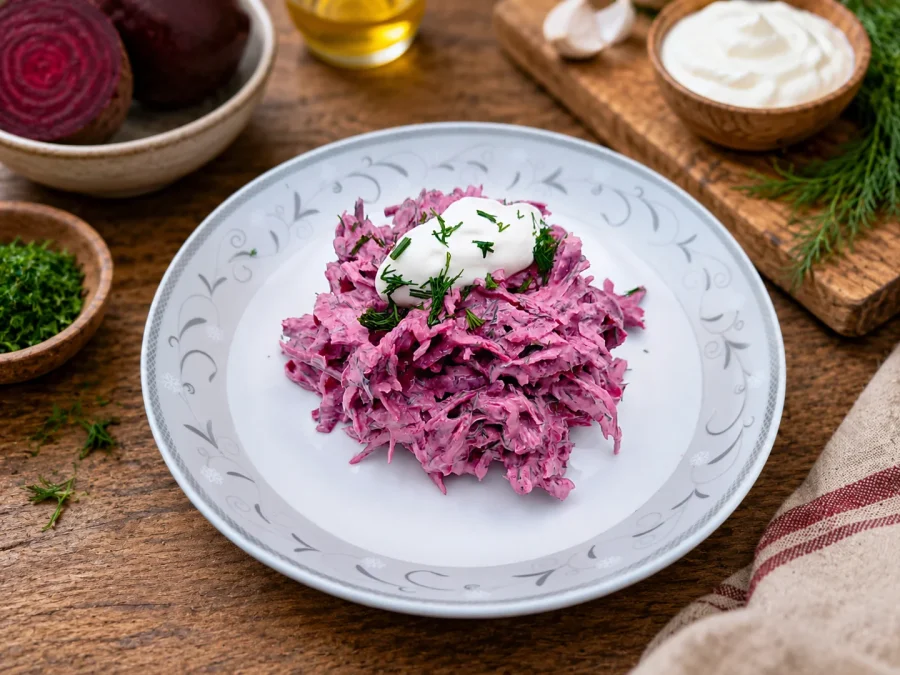 Salată de sfeclă roșie cu iaurt grecesc